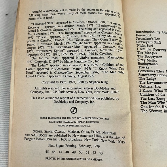 Collectable "Night Shift" Book By Stephen King 1979, RARE Signet PB - Picture 3 of 3